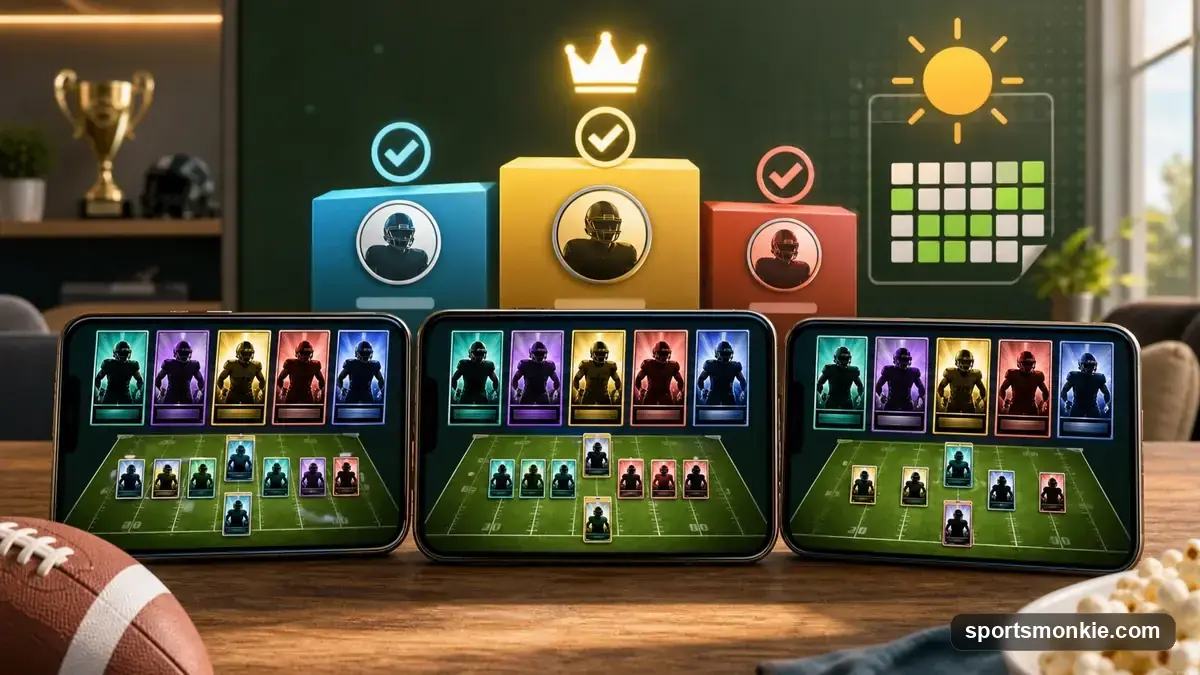 Calendar and leaderboard graphic representing a daily NFL roster challenge feature
