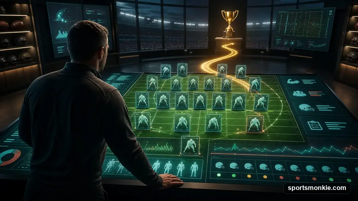 Football roster clipboard graphic representing draft strategy planning