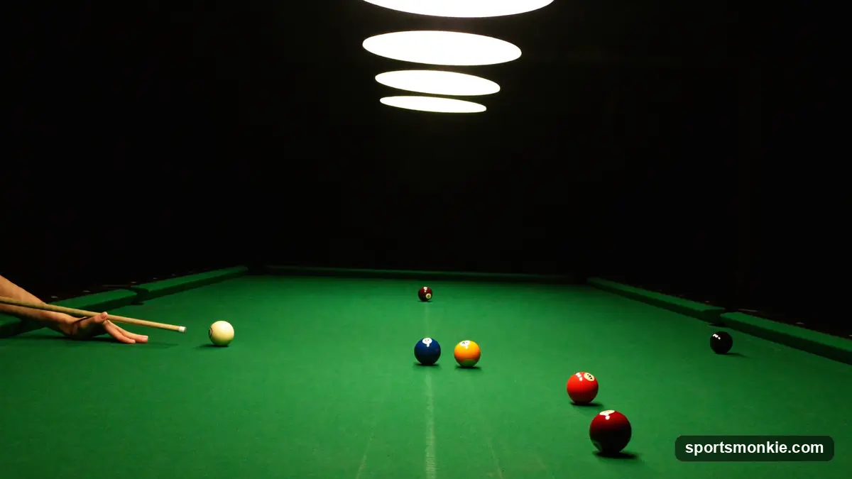 8-ball pool table with racked balls, solids and stripes, cue ball and the 8-ball