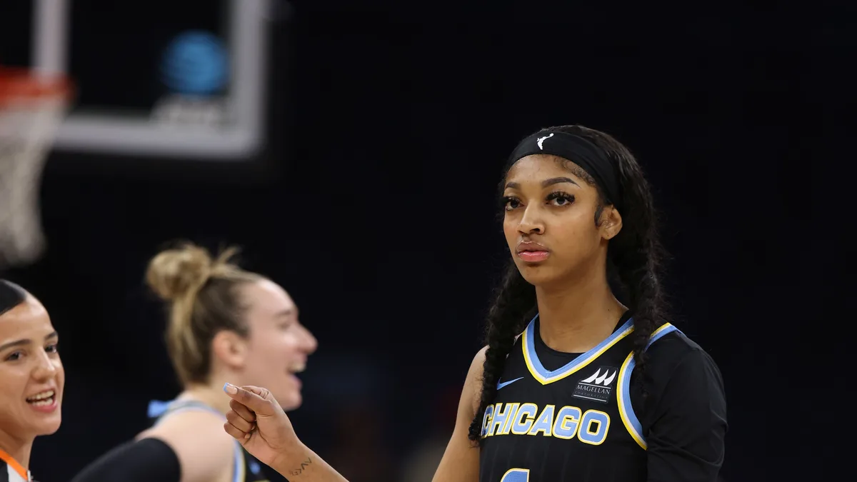File photo from May 3, 2024: Angel Reese playing for the Chicago Sky in a preseason game at Minnesota. It predates her time in Atlanta and does not show the 2026 WNBA Finals. The 16:9 cropped derivative is offered under the same CC BY-SA 2.0 licence.