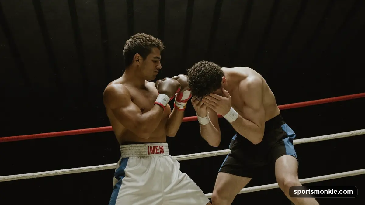 Two bare-knuckle boxers trading punches with unwrapped fists in a circular ring