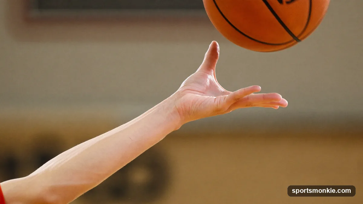 A basketball player demonstrating proper shooting form with aligned elbow and wrist follow-through