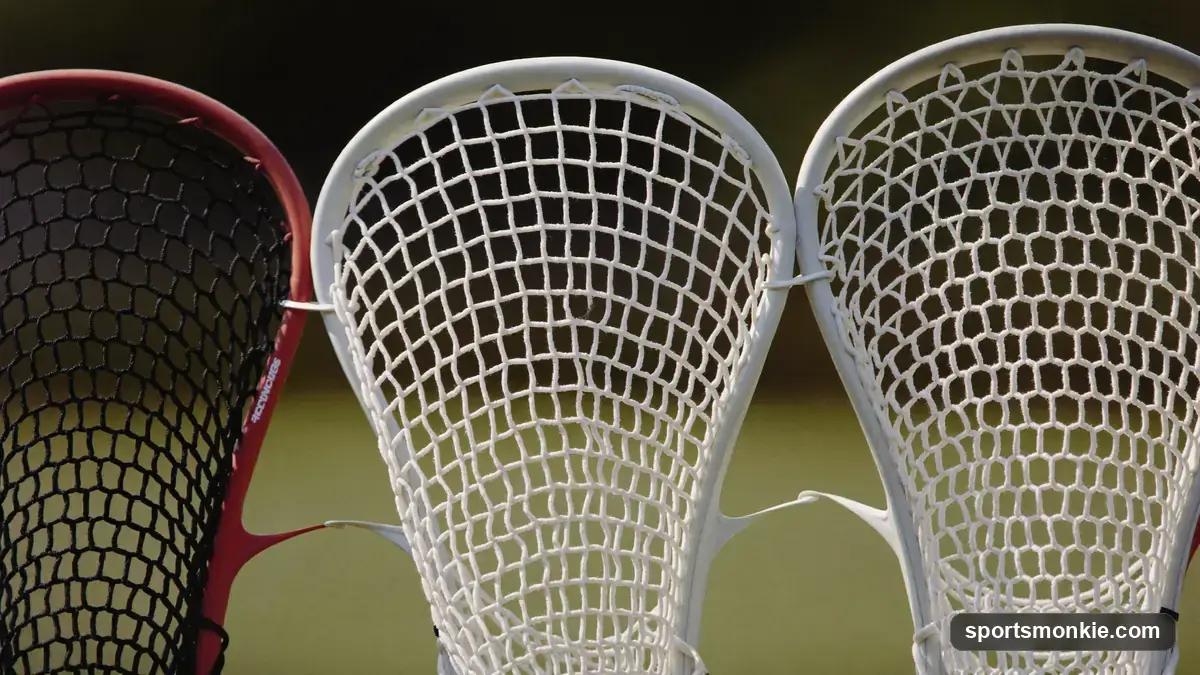 Different types of lacrosse mesh laid out for comparison