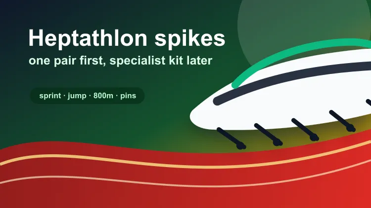 Heptathlon spike buying guide showing multi-event, sprint, jump and distance spike options on a track