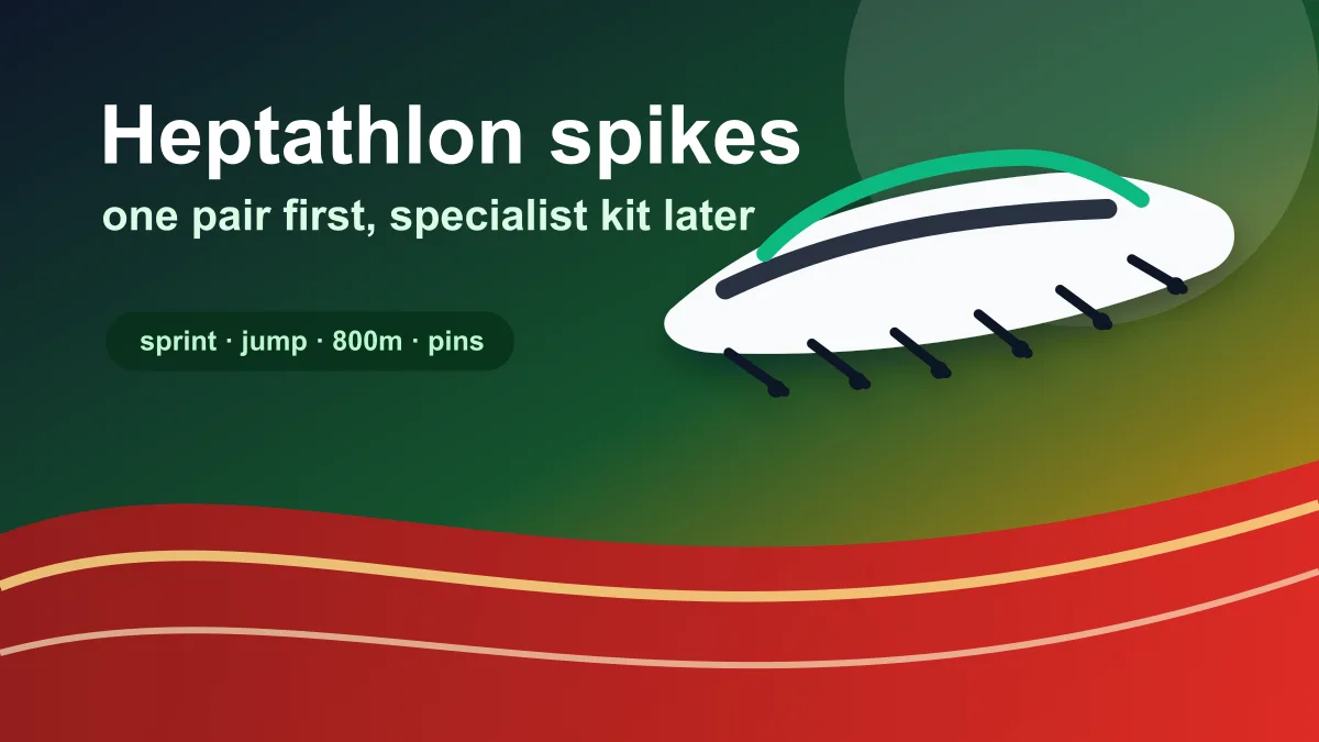 Heptathlon spike buying guide showing multi-event, sprint, jump and distance spike options on a track