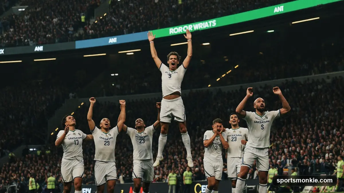A scoreboard flipping as underdogs celebrate a dramatic comeback win