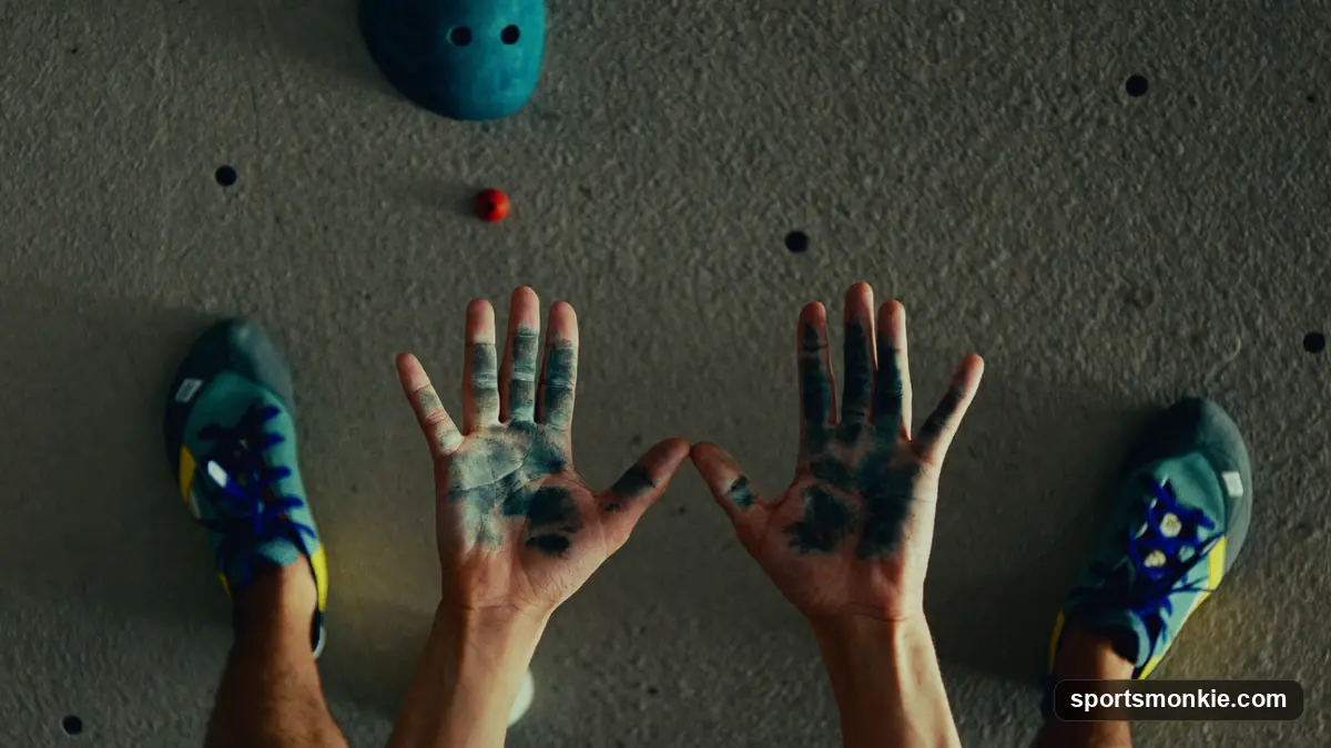 Close-up of beginner climbing shoes on a bouldering gym foothold