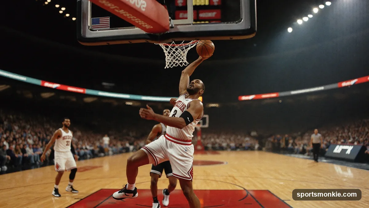 Two basketball players battling for rebounding position under the basket, one boxing out the other with a wide stance