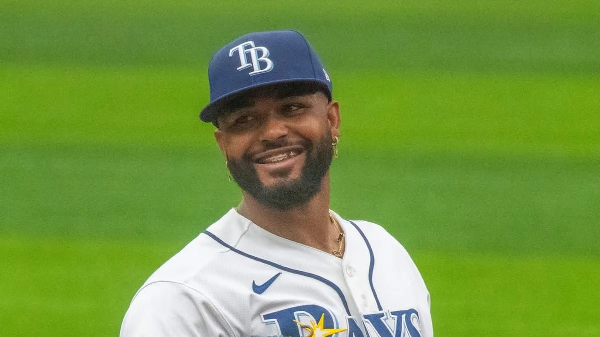 File photo of Junior Caminero in a Tampa Bay Rays uniform during a game in June 2026. It is a file photo and does not show ALCS Game 6.