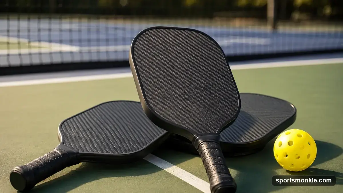 Raw carbon fiber pickleball paddle face showing the exposed woven texture
