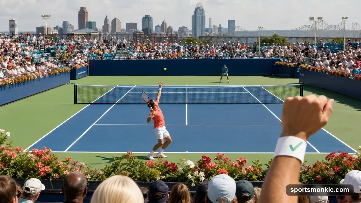 Fans in the stands at Center Court, Lindner Family Tennis Center, during the Cincinnati Open tennis tournament