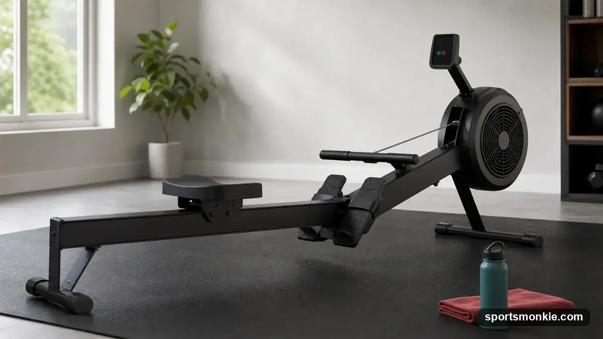Concept2 RowErg rowing machine with PM5 monitor set up in a home gym