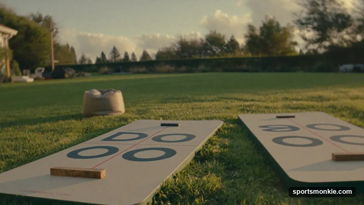 Cornhole distance diagram: two boards 27 feet apart with regulation dimensions labeled
