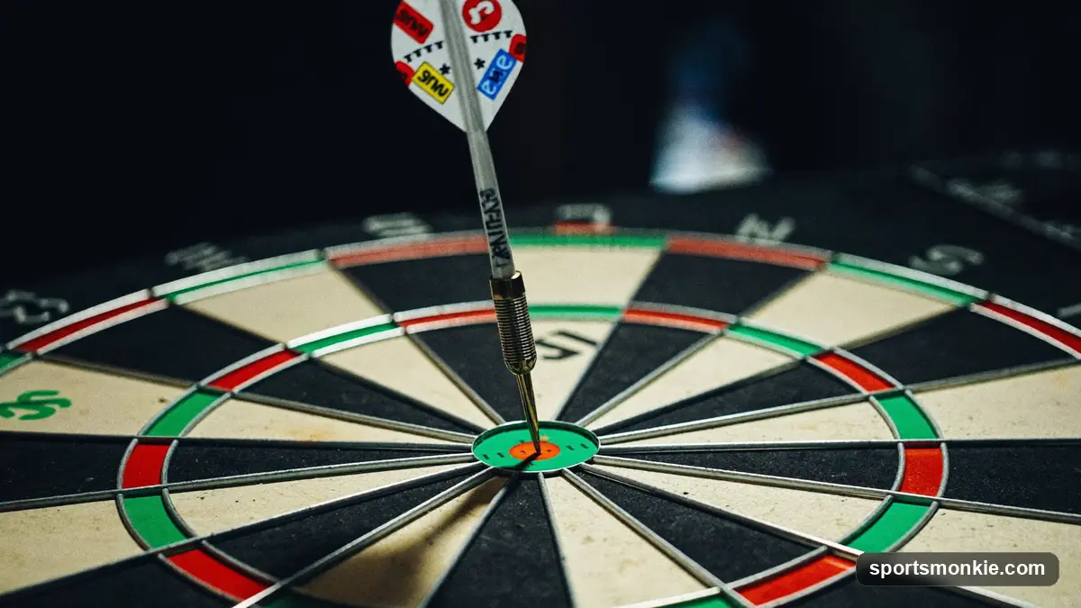 Dartboard close-up showing the treble 20 bed and the outer double ring used for checkouts