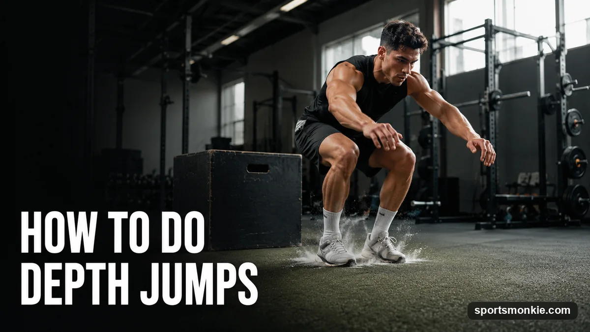 An athlete stepping off a plyometric box and rebounding upward during a depth jump