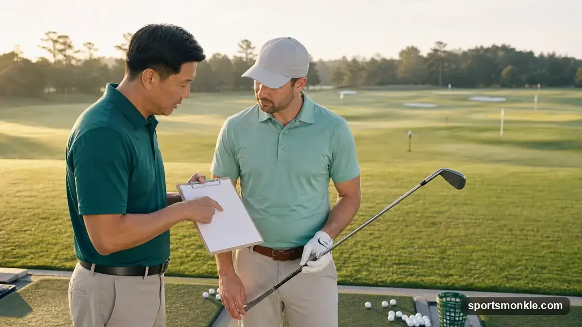 Golfer checking a scorecard and GHIN handicap app on a course under the World Handicap System