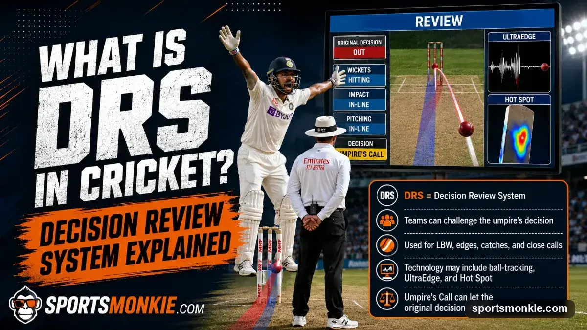 A cricket DRS review screen showing ball-tracking and edge detection technology