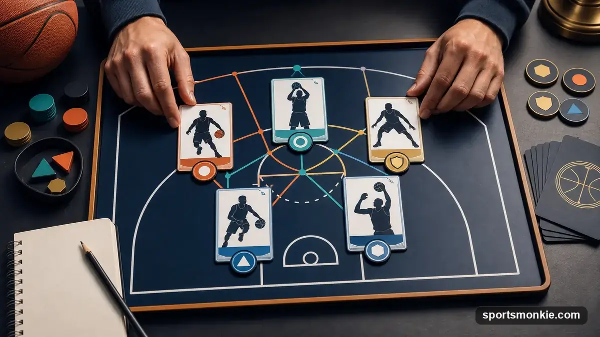 Basketball roster clipboard graphic representing draft strategy planning