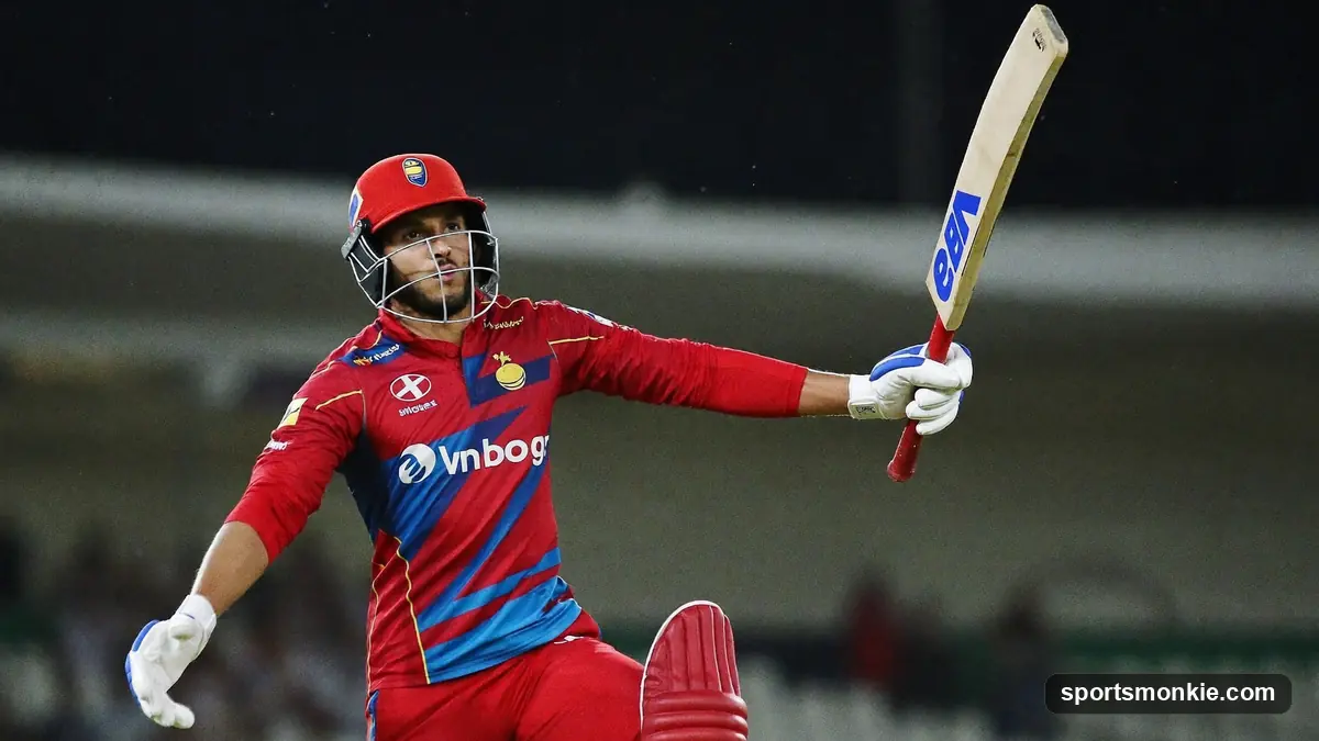 Batsman pulling a short ball to the boundary in a limited-overs match under lights