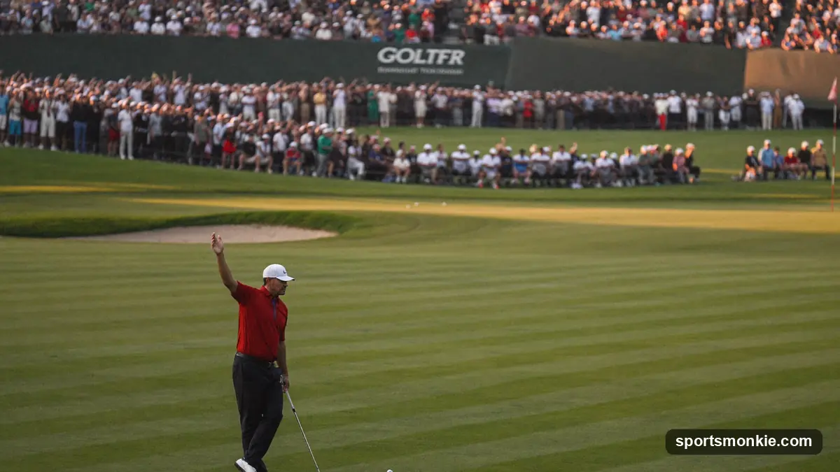 Golf leaderboard and trophy representing the PGA Tour season finale at East Lake
