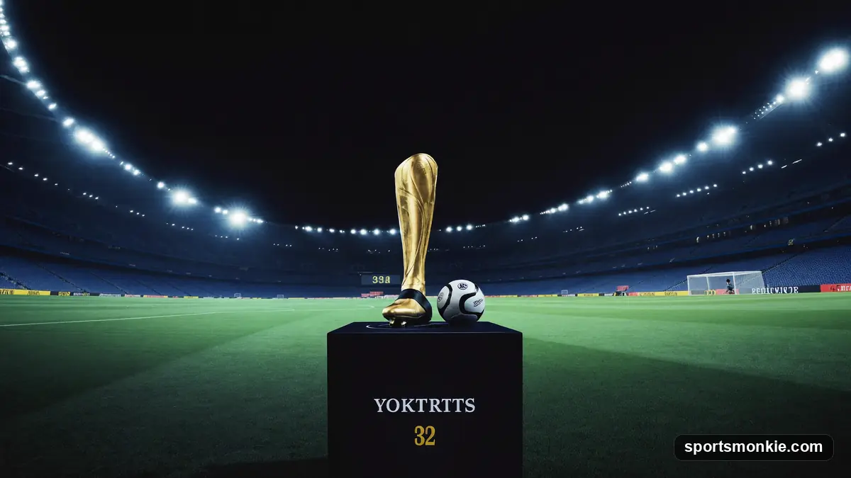 Golden football boot trophy on a display stand
