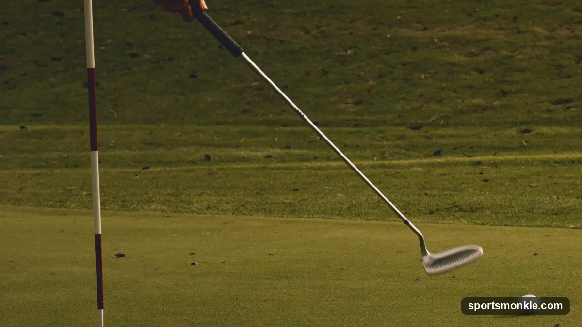 Golfer dropping a ball from knee height into a relief area beside the fairway