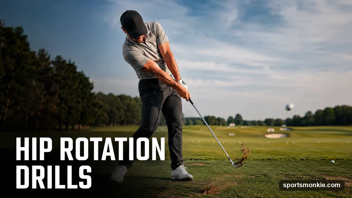 A golfer using a chair drill to train hip rotation and stop swaying on the range