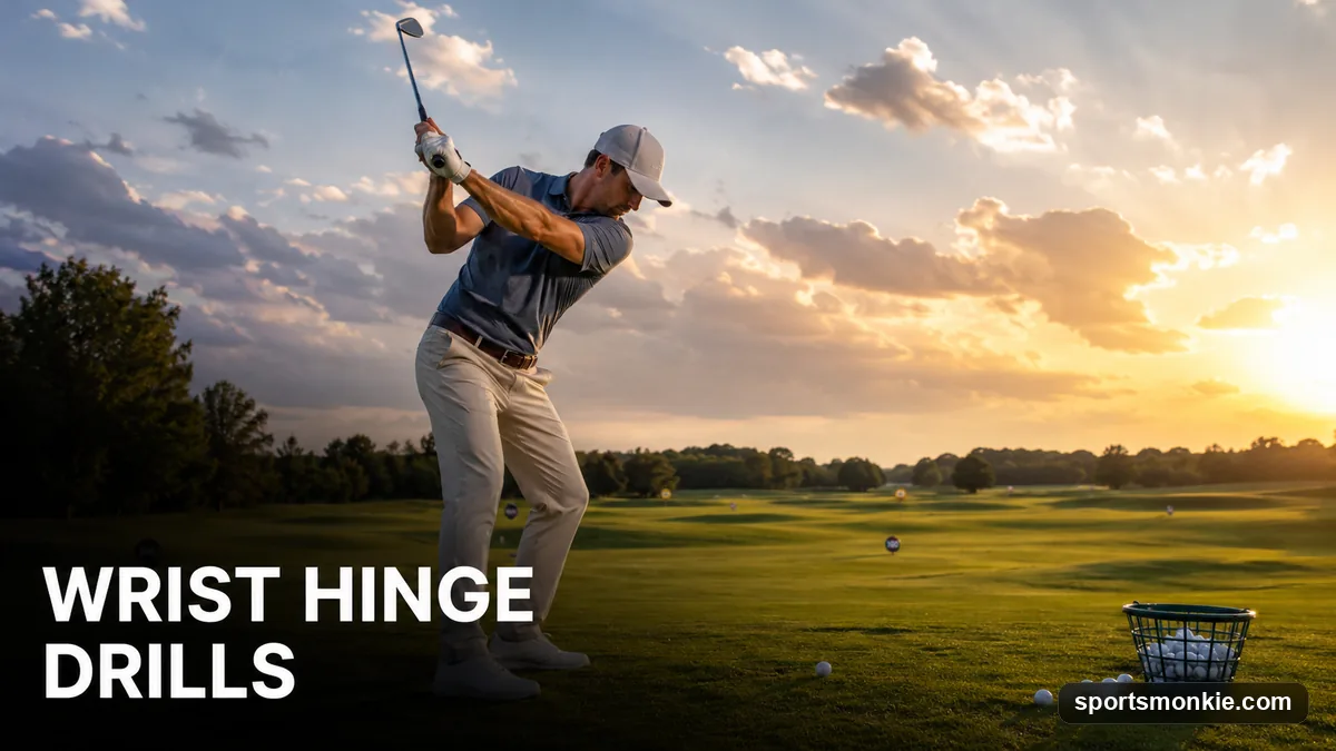 A golfer setting the wrist hinge at the top of the backswing during a practice drill