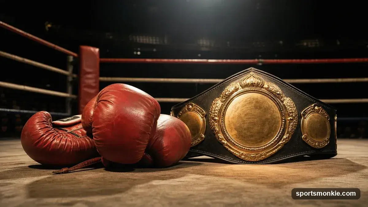 Boxing gloves and a championship belt in a ring, representing the greatest boxers of all time