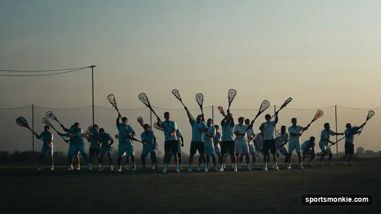 Lacrosse players set for a faceoff