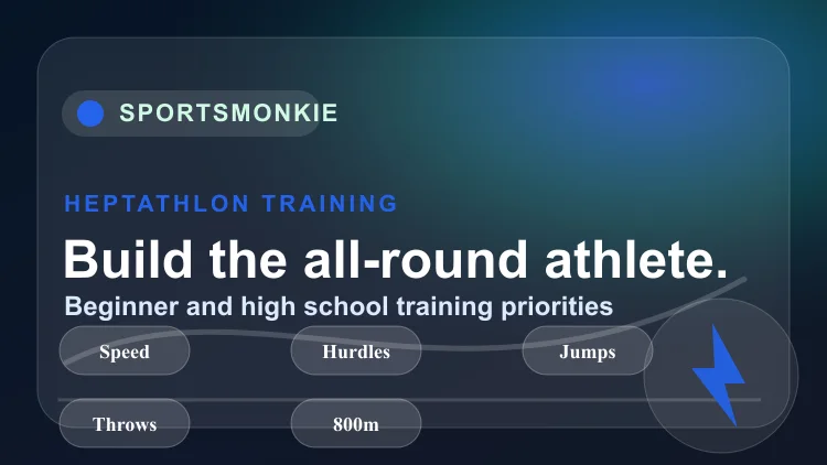 Heptathlon training plan graphic showing sprint, jump, throw and 800m sessions across one week