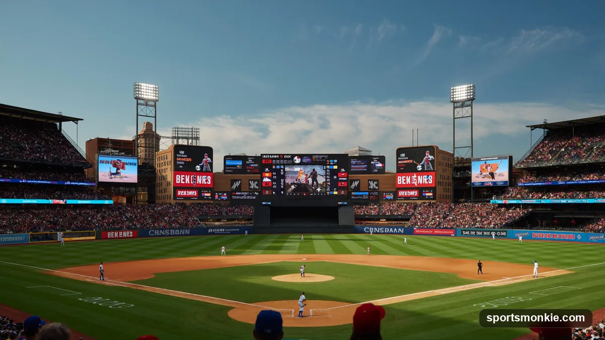 A baseball scoreboard showing nine innings during an MLB game