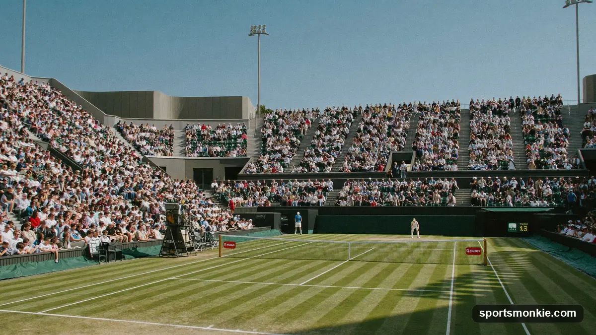 Spectators watching a match on a show court at the Wimbledon Championships