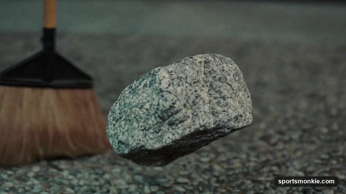 How much a curling stone weighs: 38 to 44 pounds of Ailsa Craig granite with a handle