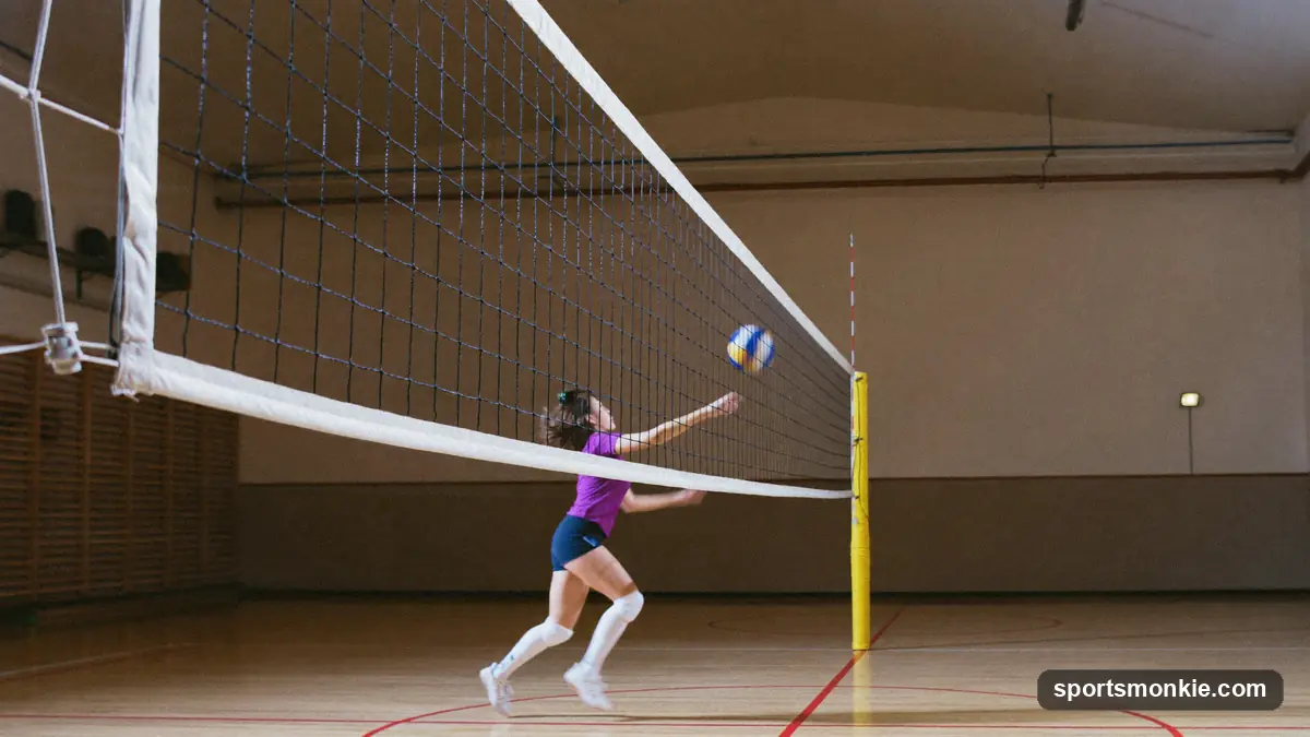 Volleyball net height chart: 2.43 m for men, 2.24 m for women, plus junior and beach heights