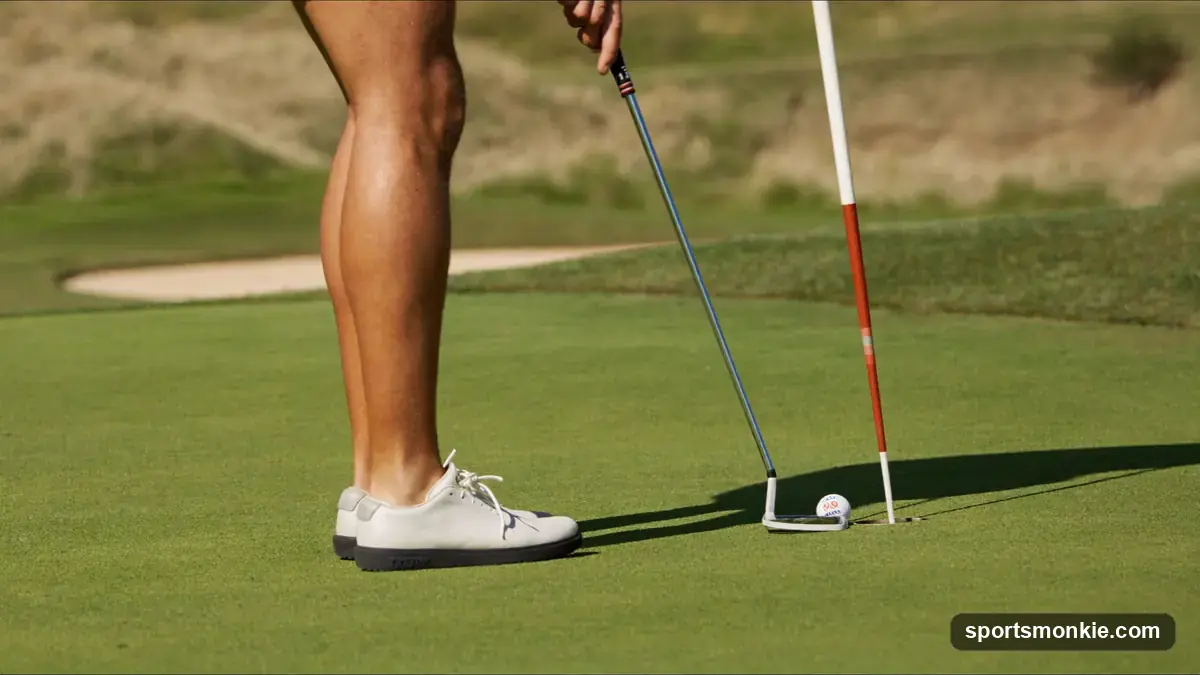 A golfer laying up short of a hazard on a par 5, playing the smart shot to break 100