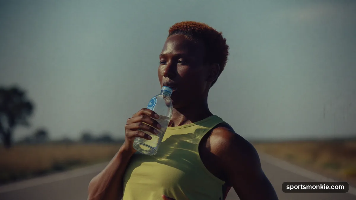 A runner breathing steadily on an open road, focusing on rhythmic belly breathing