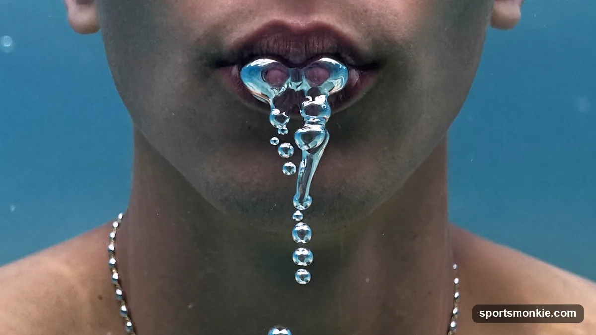 Freestyle swimmer rotating to the side to inhale with one goggle still in the water