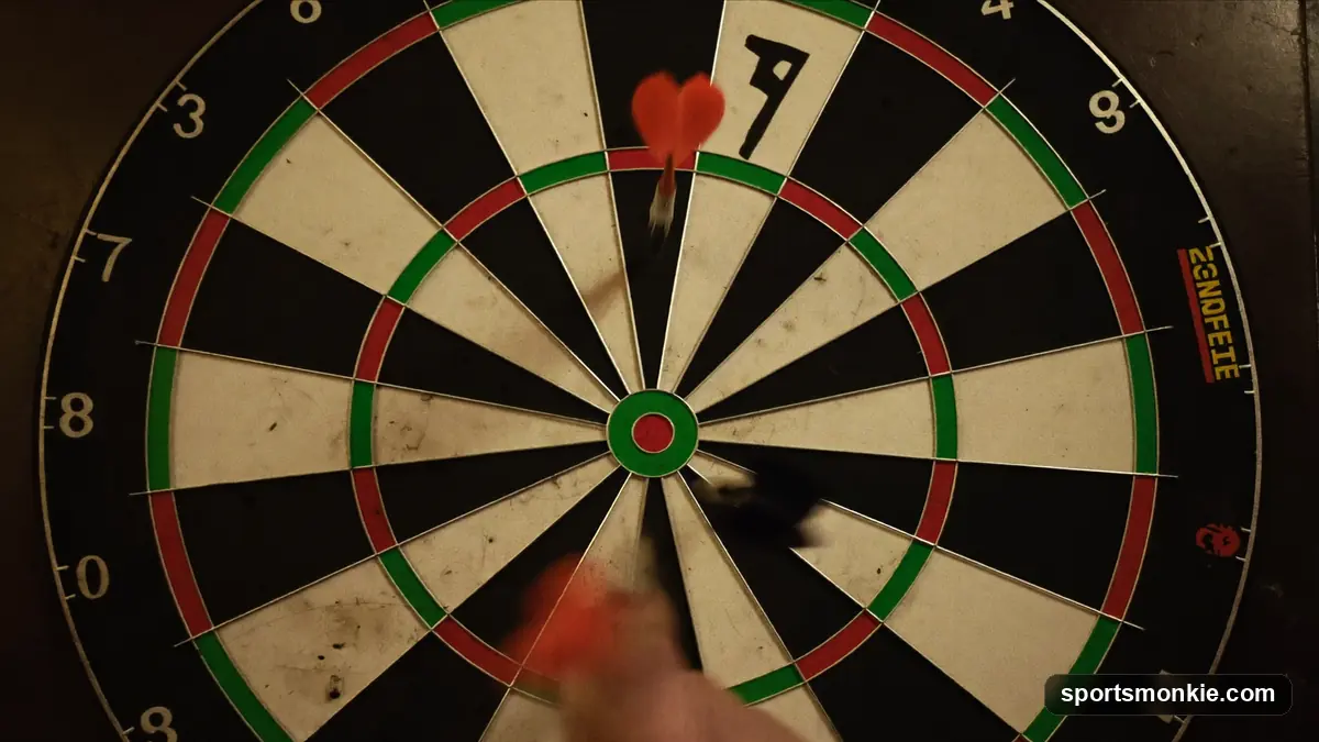 Cricket darts scoreboard showing numbers 15 to 20 and bull with marks and points