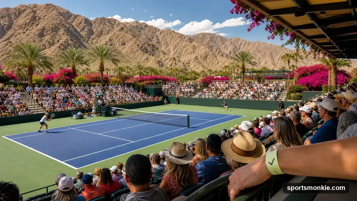 Fans filling the grandstand at Stadium 1, Indian Wells Tennis Garden, during the BNP Paribas Open