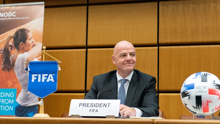 File photo from 14 September 2020: FIFA president Gianni Infantino in a United Nations Office on Drugs and Crime photograph. It does not show the FIFA Council meeting in Zurich on October 15, 2026.