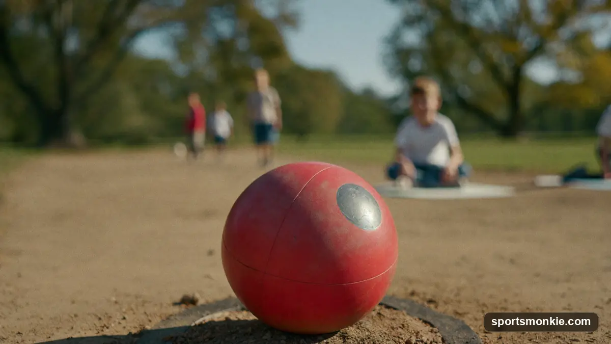 Kickball rules: a player kicking a large rubber ball and running the bases on a diamond