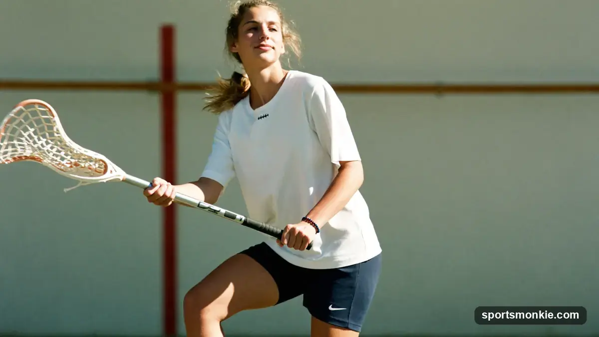 A beginner practising lacrosse stick skills against a wall