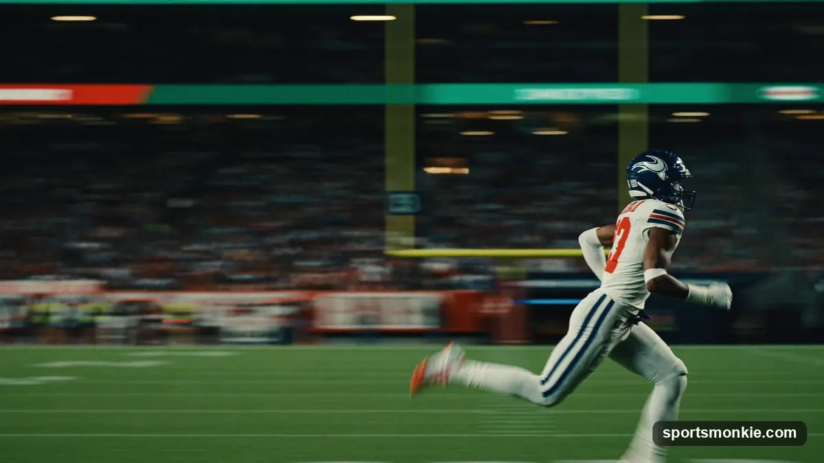 NFL returner sprinting up the sideline toward the end zone with defenders trailing