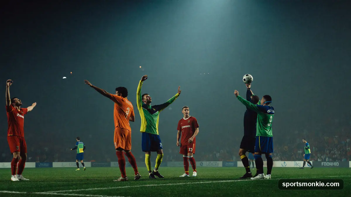Premier League players celebrating a title win amid streamers on the pitch