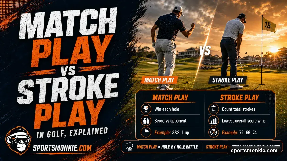 Split image comparing match play and stroke play golfers on a course