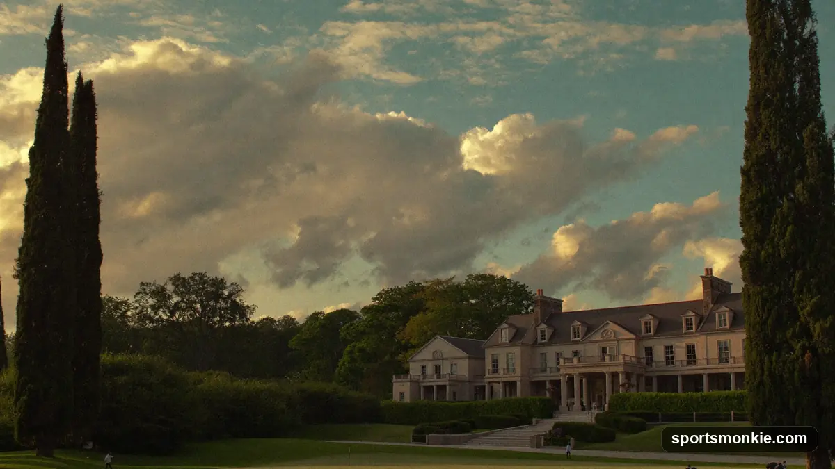 Elegant clubhouse and manicured grounds at an exclusive private golf club