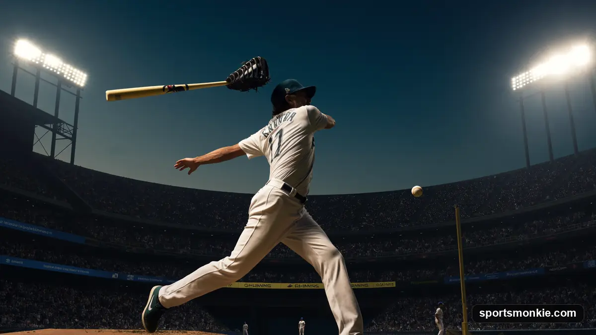 Baseball pitcher mid-windup on the mound under stadium lights
