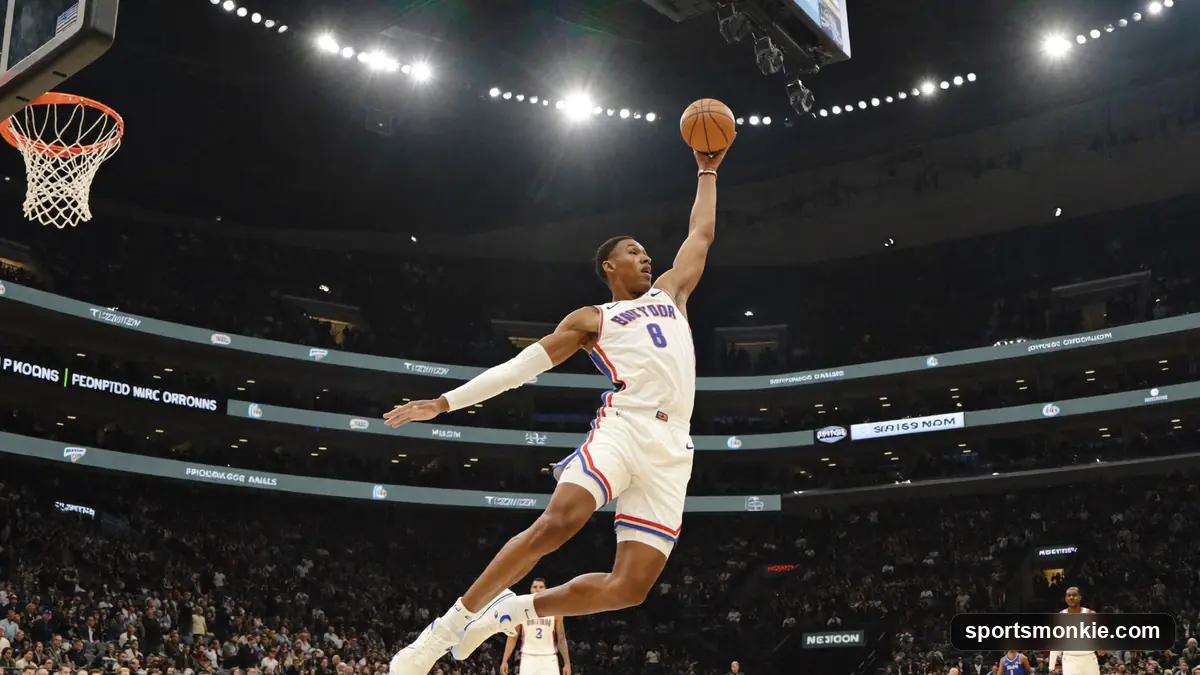 NBA player rising for a jump shot with defenders reaching to contest