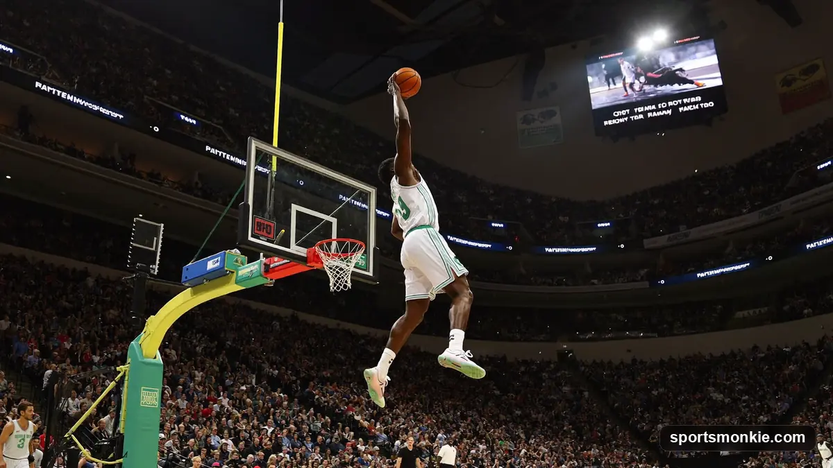 Basketball dropping through the net during a playoff game